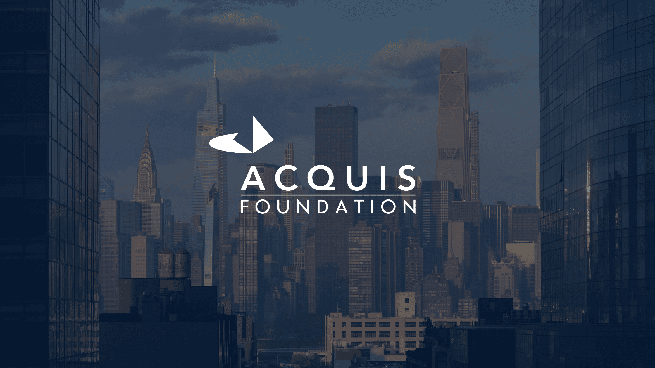 acquis foundation logo over new york city