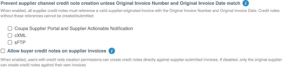 Coupa prevent supplier channel credit note creation